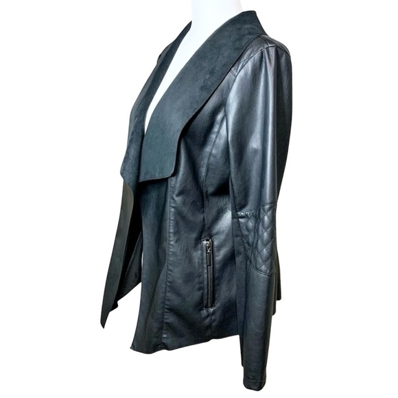 ALFANI Faux Leather and Suede Feel Waterfall Open Front Jacket - Picture 2 of 13